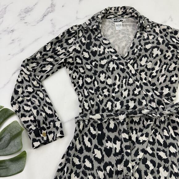 Diane Von Furstenberg DVF Womens Wrap Dress Size 2 Black Gray Leopard Print Silk - Picture 5 of 11